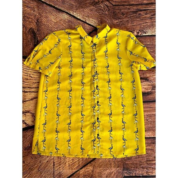 Zara Basic‎ Adrienne Bailon Yellow Flamingo Blouse - Picture 1 of 10